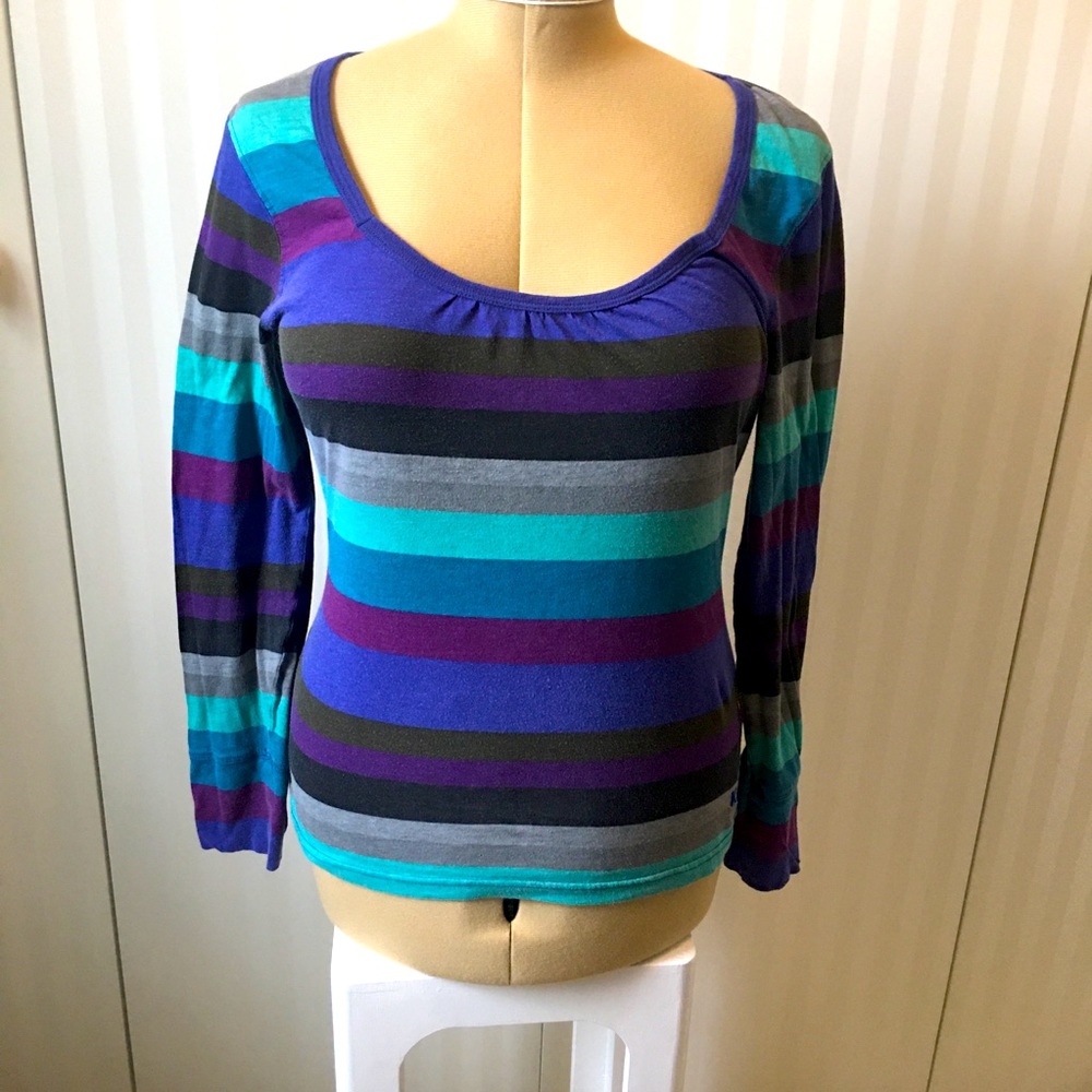 Hurley purple green gray blue striped long sleeve tee Size L
